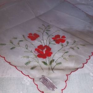 Vintage Handkerchief (RED Flowers) Made in Switzerland